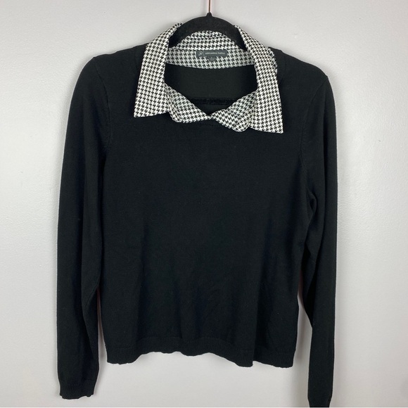 Adriana Papell Black Houndstooth Collar Viscose Blend Sweater Large - Picture 2 of 8